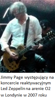 Jimmy Page wystepujacy na koncercie reaktywacyjnym Led Zeppelin w O2 arenie w 2007 roku